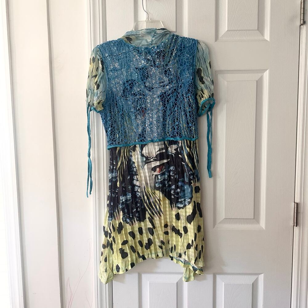 Fleur de Lis Vintage Y2K 2000s Faux Layered Crochet Vest Tunic Colorful Grunge L - Picture 8 of 9